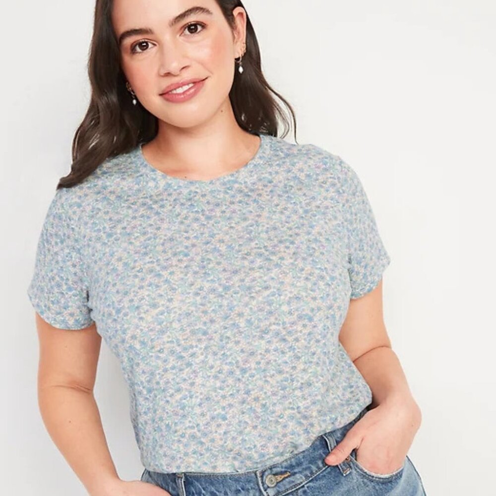 NWT Old Navy EveryWear Printed Slub-Knit Tee T-Shirt Blue Floral Women Large